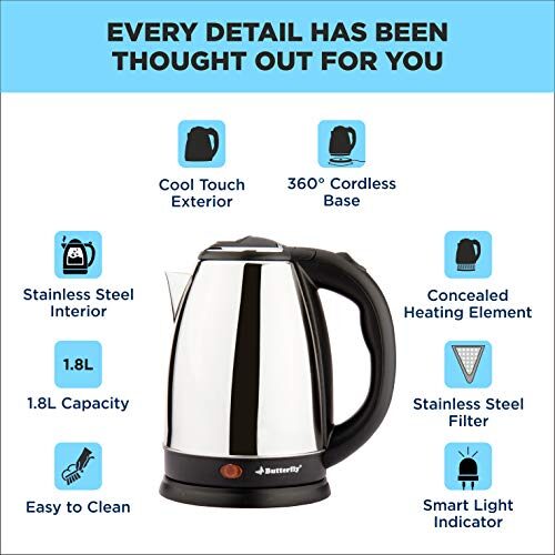 Butterfly EKN 1.8L 1500 Watt Electric Water Kettle (Stainless Steel) - Image 8