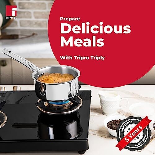 BERGNER Tripro Triply Stainless Steel Saucepan/Tea Pan/Milk Pan, 14 Cm, 1.2 LTR, Chai Pan Without Lid, Induction and Gas Ready, Heavy Bottom, Long Stay Cool Handle, Silver,Polished, 1.2 Liter - Image 7