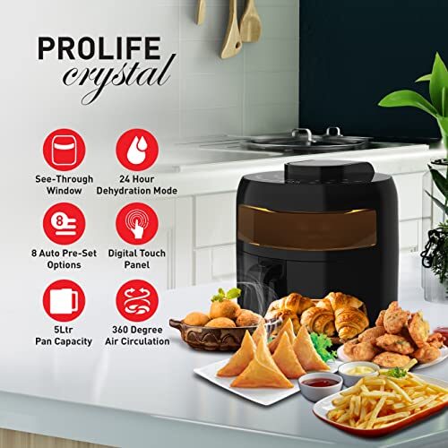 Havells Air Fryer Prolife Crystal | See-Through Window | 85% Less Oil | 5L Pan | 8 Presets Menu | Auto Restart | Touch Screen | Digital Display |Dehydrator Mode | 1500 Watt & 2 Year Warranty, 5 Liter - Image 3