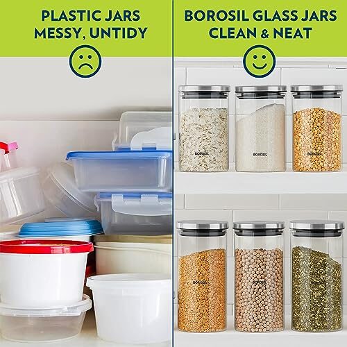 Borosil Classic Glass Jar, Air-Tight Storage Container For Kitchen, Glass Jar For Storing Spices, Snacks, Grains, Dals, Set of 2 (600 ml each), Clear - Image 2