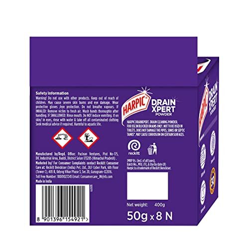 Harpic Disinfectant Bathroom Cleaner Liquid, Lemon - 1L (Pack of 2) + Harpic Drain Xpert Drain Cleaning Powder (50g x 8) - Image 6