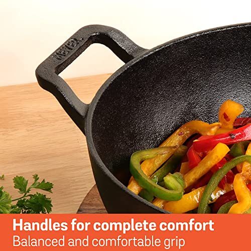 Meyer Pre Seasoned Cast Iron Kadai 20cm, Black - Image 4