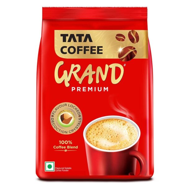 Tata Coffee Grand Premium Instant Coffee | 100% Coffee Blend | with Flavour Locked Decoction Crystals| 200G Pouch