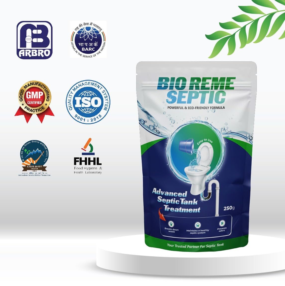 Bio Reme Septic Tank Cleaner Bacteria Reduces Sludge Build-Up Odour Removing Powder Bacteria Eco Friendly Available In Pack of 1 (250 Gm) - Image 2