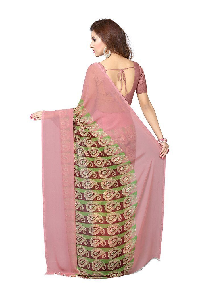 ishin Women's Faux Georgette Saree With Blouse Piece (Ishin-A-20065, Brown, Free Size) - Image 4