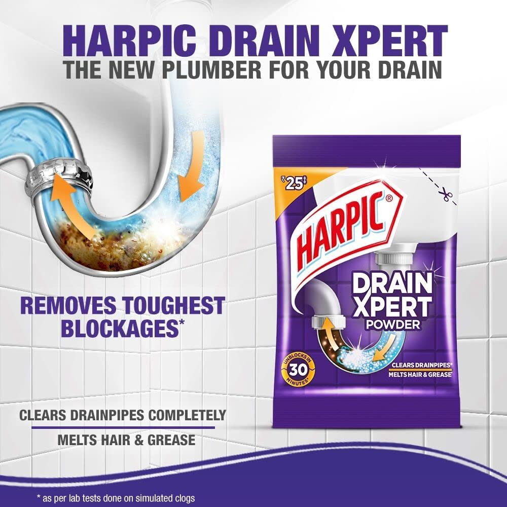 Harpic Disinfectant Bathroom Cleaner Liquid, Lemon - 1L (Pack of 2) + Harpic Drain Xpert Drain Cleaning Powder (50g x 8) - Image 9