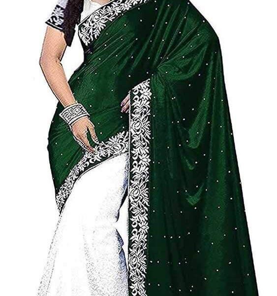 Market Magic World Women's Velvet Saree With Blouse Piece (Mmw_Velvet_Green_Free Size_Green)
