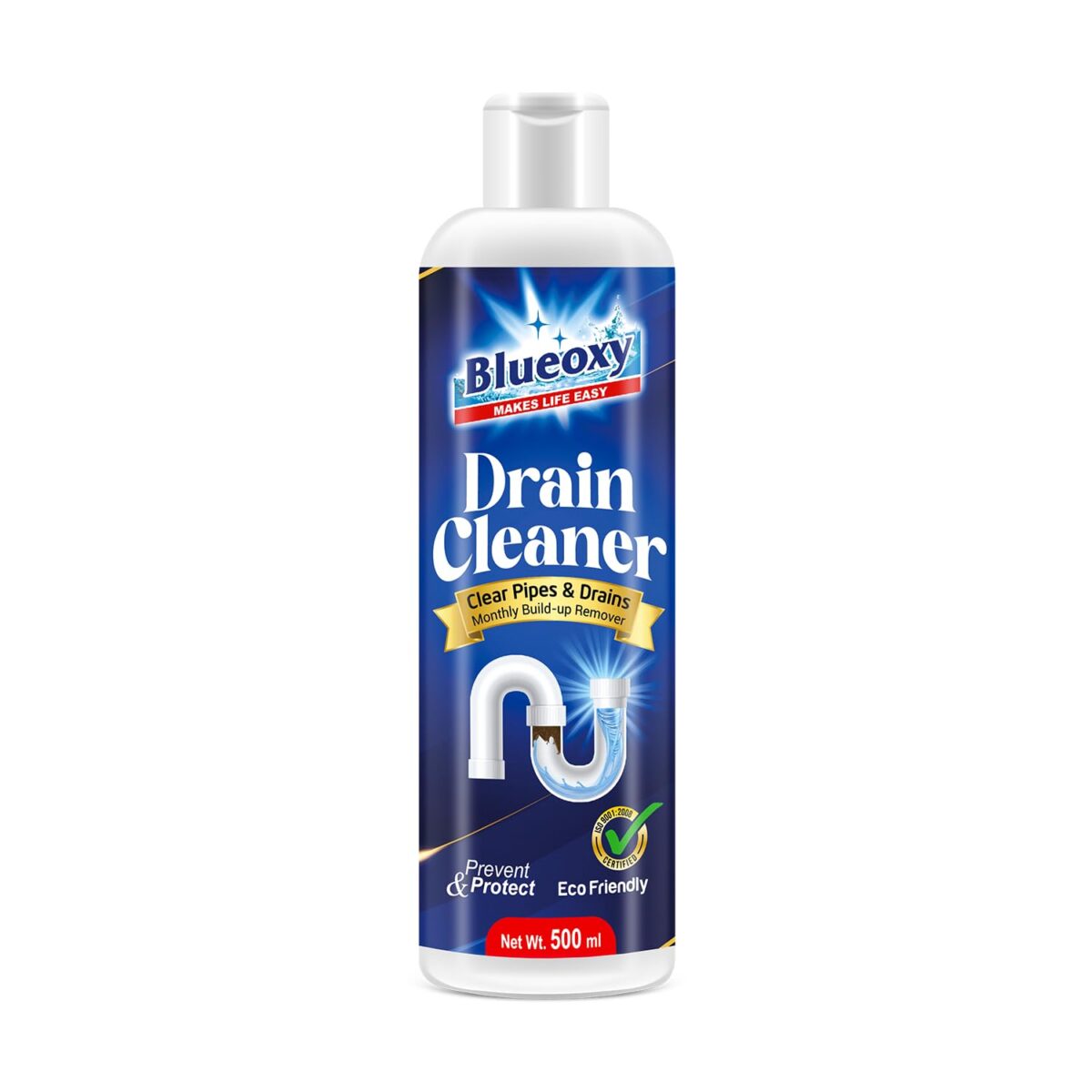 Blueoxy Drain Clog Remover Liquid | Used for Shower & Sink Drains & Pipes | Pure Gel Based | 500 Ml | Pack of 1