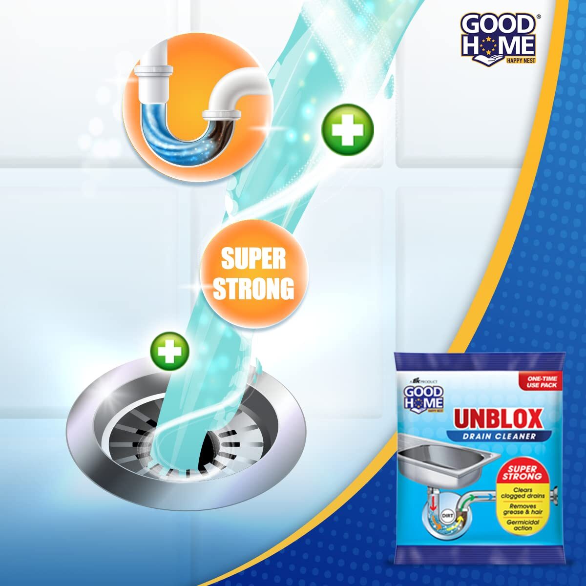 Good Home Unblox Drain Cleaner Effective Sink Cleaner, Drain Blockage Remover, Drain Pipe Cleaner(Pack of 10) - Image 4