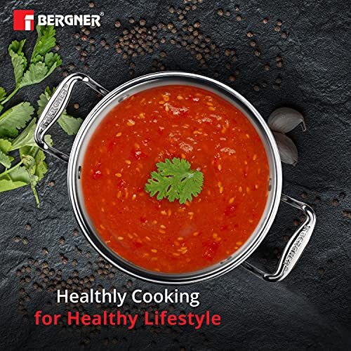 BERGNER Argent Tri-Ply Stainless Steel Casserole With Stainless Steel Lid (22 Cm, 4.1 Litres, Induction Base, Silver),Non-Stick, 4.1 Liter - Image 8