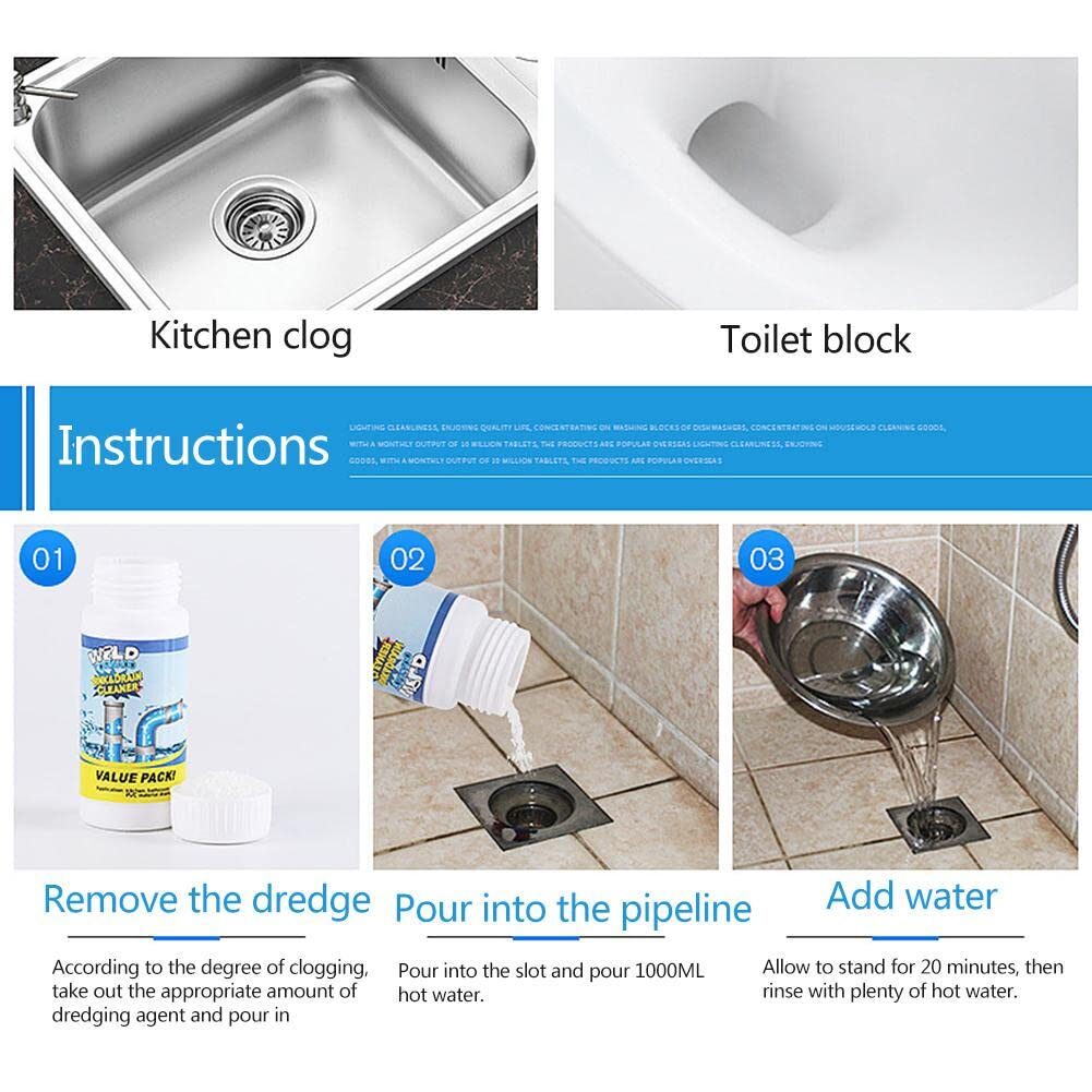 ERZA Drain Cleaner Powder, Sink Deodorizer, Effective Sink Cleaner, Drain Blockage Remover, Drain Pipe Cleaner, Keep Clogs Free for Kitchen Bathroom Toilet Washbasin Septic Tank, Pack of 3, 330 Gm - Image 5
