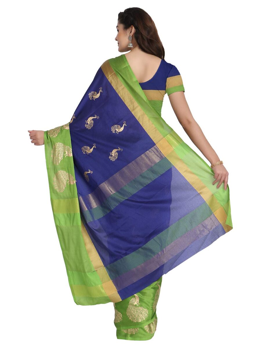Leriya Fashion Women's Soft Cotton Silk Foli Work (jari Work) Saree with Belt(Free Size) (Blue) - Image 7
