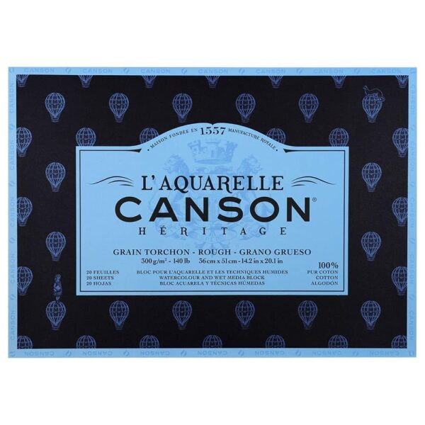 Canson Héritage Cotton 300 GSM Rough 36 x 51 cm Paper Block(White, 20 Sheets)