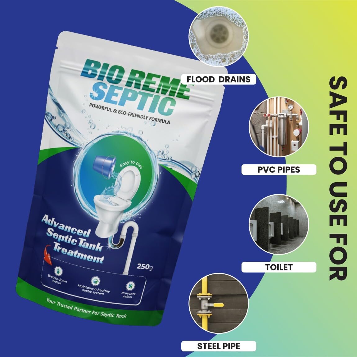 Bio Reme Septic Tank Cleaner Bacteria Reduces Sludge Build-Up Odour Removing Powder Bacteria Eco Friendly Available In Pack of 1 (250 Gm) - Image 4