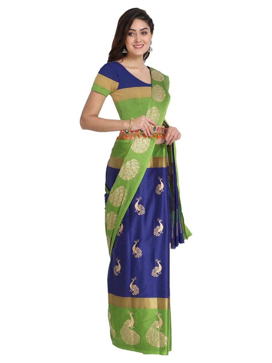 Leriya Fashion Women's Soft Cotton Silk Foli Work (jari Work) Saree with Belt(Free Size) (Blue) - Image 6