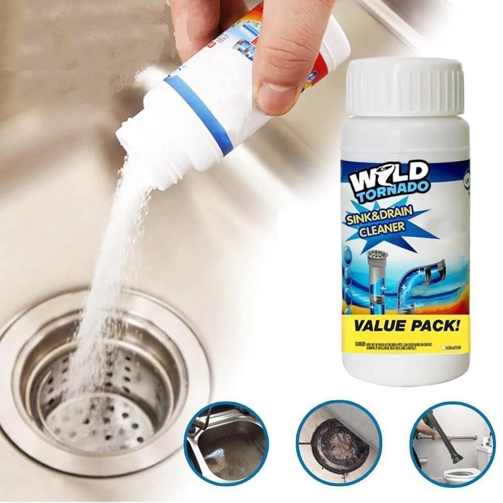 ERZA Drain Cleaner Powder, Sink Deodorizer, Effective Sink Cleaner, Drain Blockage Remover, Drain Pipe Cleaner, Keep Clogs Free for Kitchen Bathroom Toilet Washbasin Septic Tank, Pack of 3, 330 Gm - Image 3