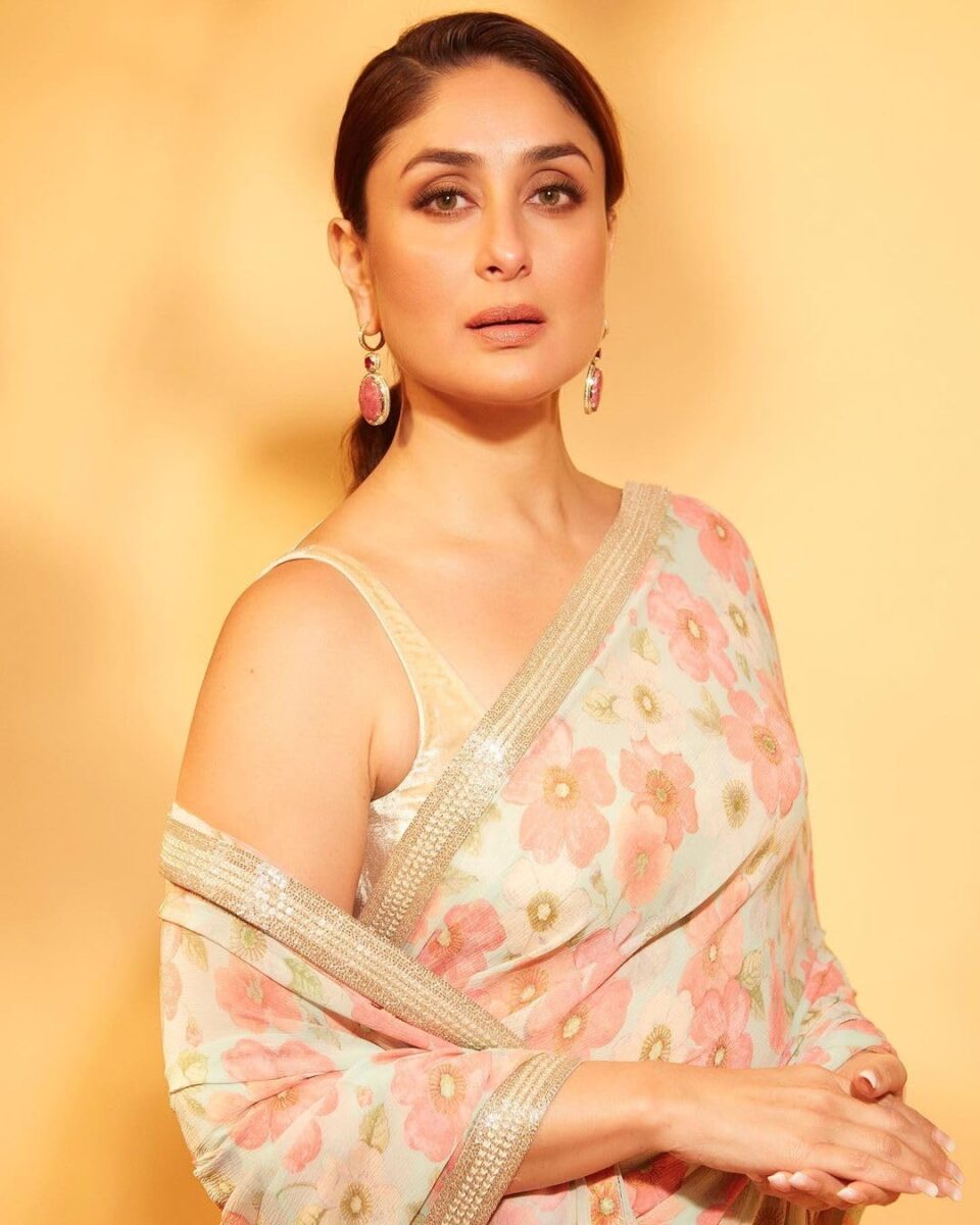 Sidhidata Women's Georgette Floral Printed Saree With Unstitched Blouse Piece (Kareena Flower_Cream_Free Size) - Image 4
