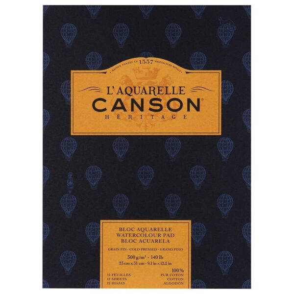 Canson Heritage Cotton 300 GSM Cold Pressed 23 x 31 cm Paper Pad(White, 12 Sheets)