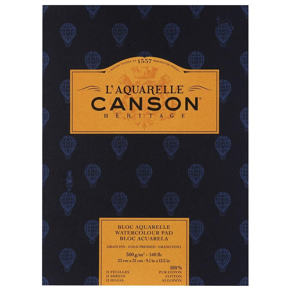 Canson Heritage Cotton 300 GSM Cold Pressed 23 x 31 cm Paper Pad(White, 12 Sheets)