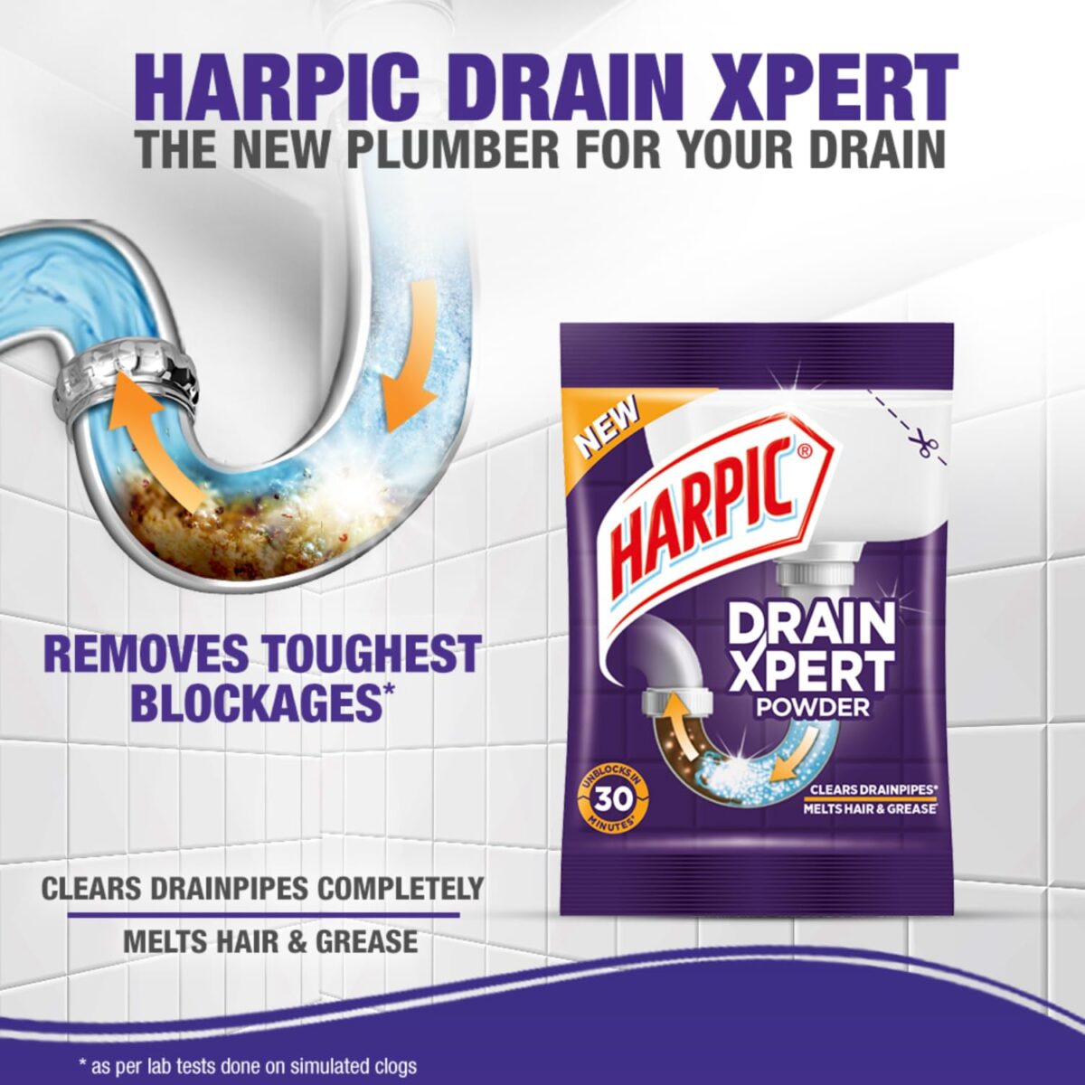 Harpic (50g x 8), DrainXpert Drain Cleaner Powder | Effective Sink Cleaner, Drain Blockage Remover, Drain Pipe Cleaner - Image 7
