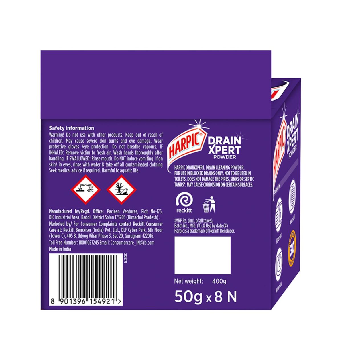 Harpic (50g x 8), DrainXpert Drain Cleaner Powder | Effective Sink Cleaner, Drain Blockage Remover, Drain Pipe Cleaner - Image 3