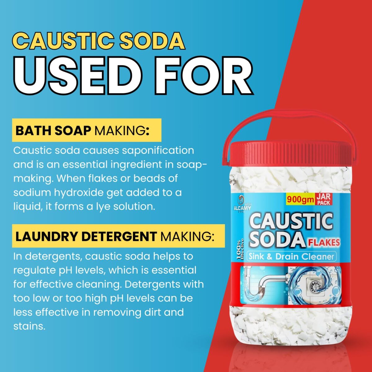 AAAL Caustic Soda Flakes 900gm (SUPER JAR PACK) Chimney Cleaner, Pure & Powerful Drain Cleaner - Image 4