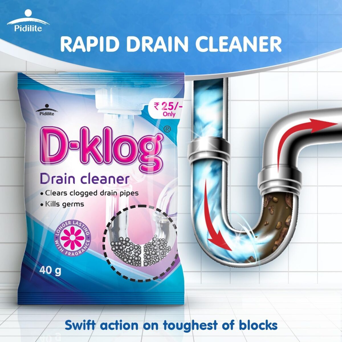 D-Klog Drain Cleaner Powder (40g x 8 Units), Removes Clogs, Blockages in Washbasin, Septic Tank, Sinks, Pipes within 30 mins.Drain expert | Sink cleaner| Toilet Cleaner | No manual hassle required - Image 6