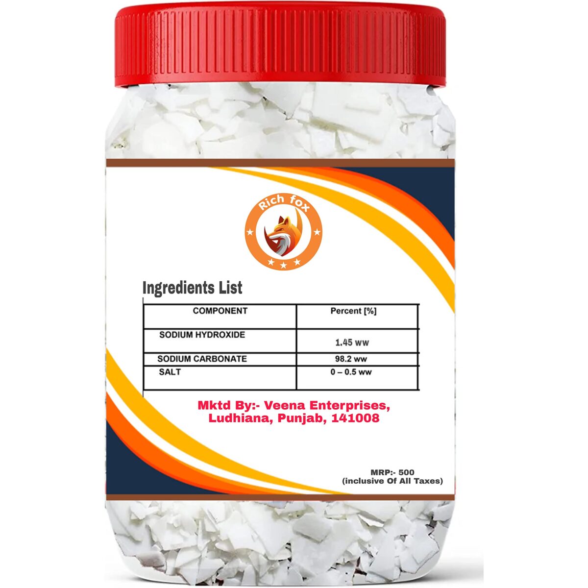 RICH FOX® Caustic Soda for Soap Making, Drain Cleaning, Chimney Cleaning– Fast-Acting Formula to Clear Blockages Instantly – Best Chimney & Drain Cleaner Flakes and Soap Making Flakes- 450 Grams - Image 2