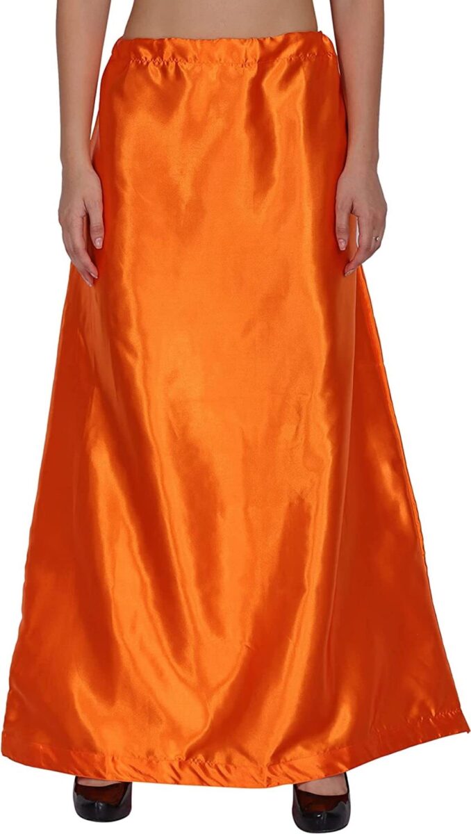 Guddan Women Satin Free Size Petticoat Underskirt Indian Lining for Sari (Orange)