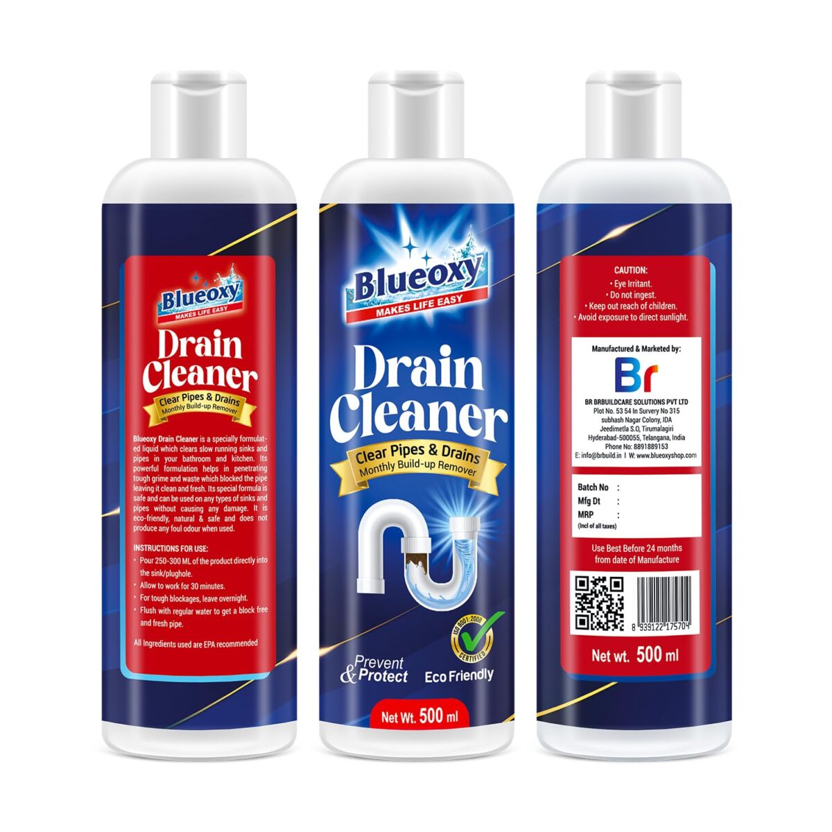 Blueoxy Drain Clog Remover Liquid | Used for Shower & Sink Drains & Pipes | Pure Gel Based | 500 Ml | Pack of 1 - Image 4