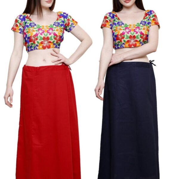Pistaa's Women's Combo of Cotton Inskirt Saree Petticoat (Maroon, Navy Blue, Free Size)