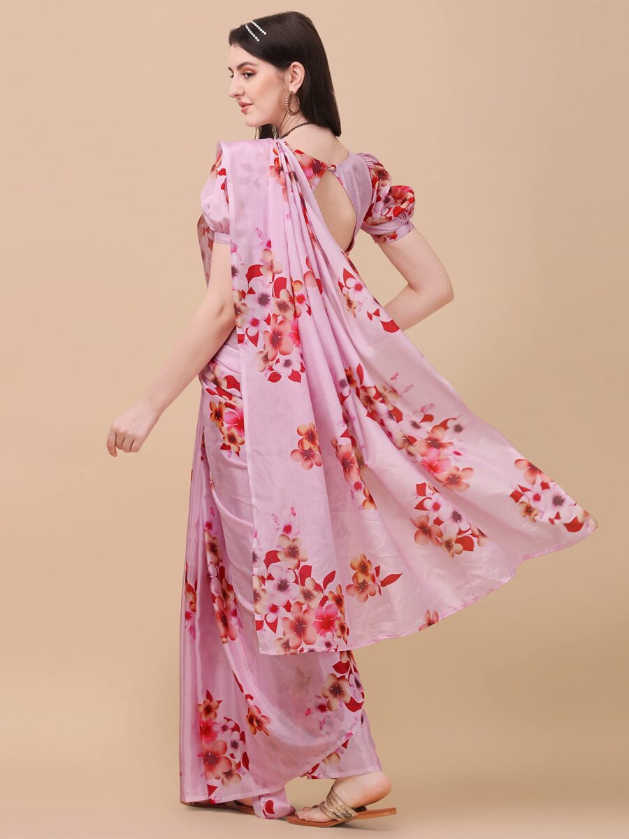 Sidhidata Women's Chifon Georgette Printed Ready To Wear Draped Saree With Unstitched Blouse Piece (Mogra Pink_Pink_Free Size) - Image 5