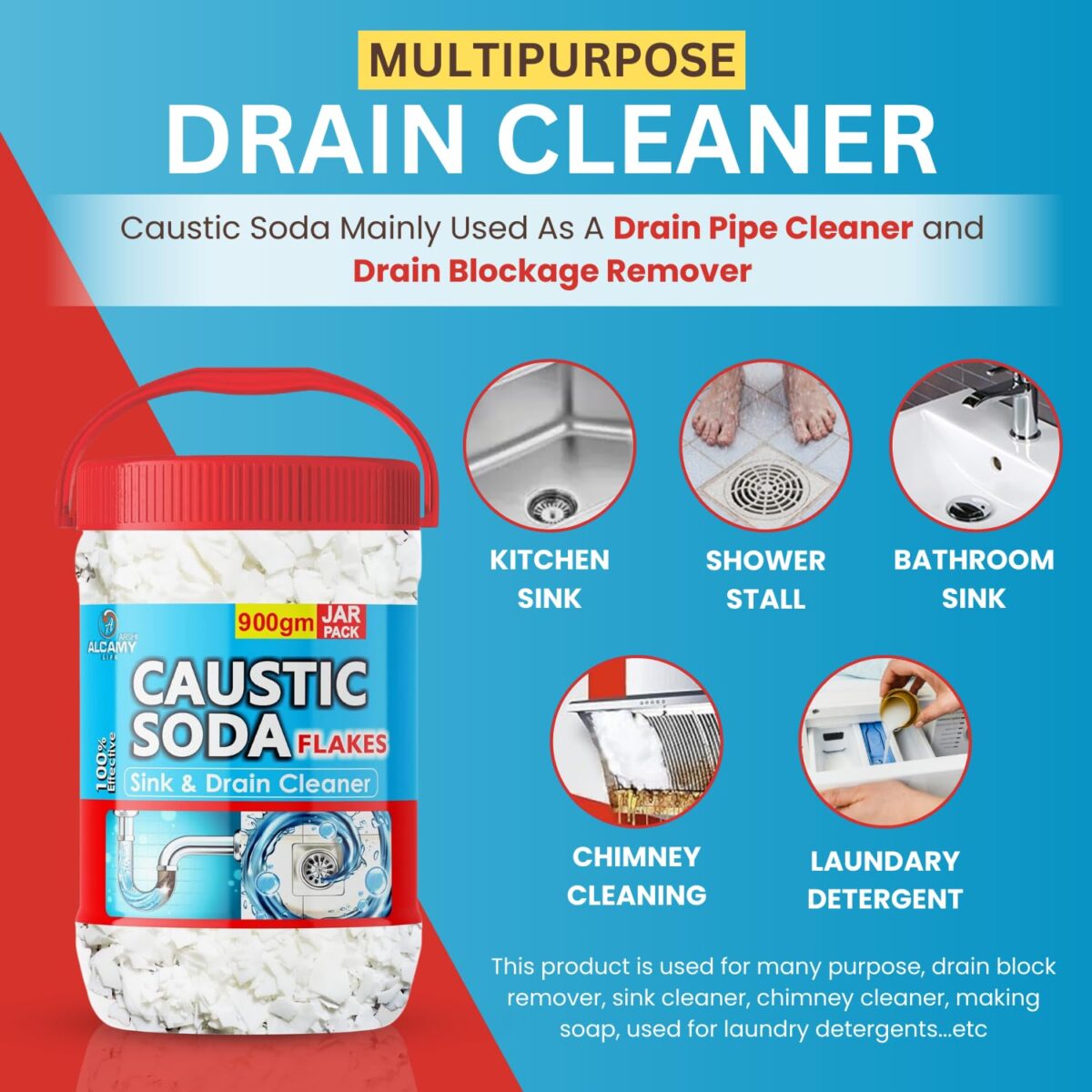 AAAL Caustic Soda Flakes 900gm (SUPER JAR PACK) Chimney Cleaner, Pure & Powerful Drain Cleaner - Image 6