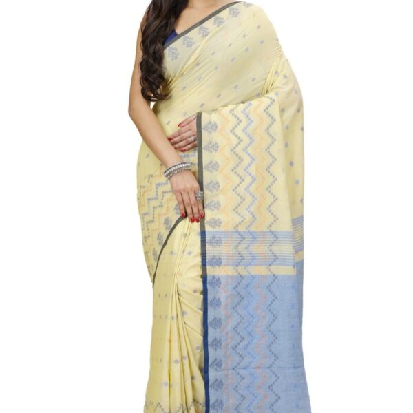 Ankita SAREE HOUSE Women's Traditional Bengal Cotton Silk Beki Border Handloom Soft Saree with Blouse Piece (Chiku)