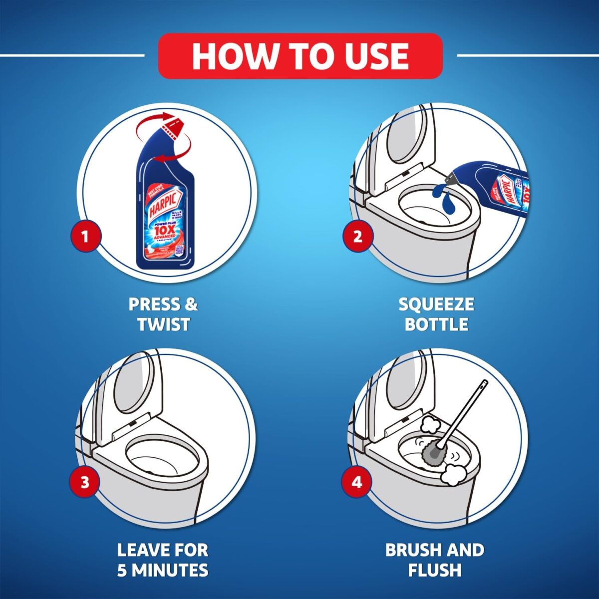 Harpic Toilet Cleaner Original, 1 L + Bathroom Cleaner Lemon - 1 L + Drain Xpert Drain Cleaning Powder (50g x 8) - Image 17