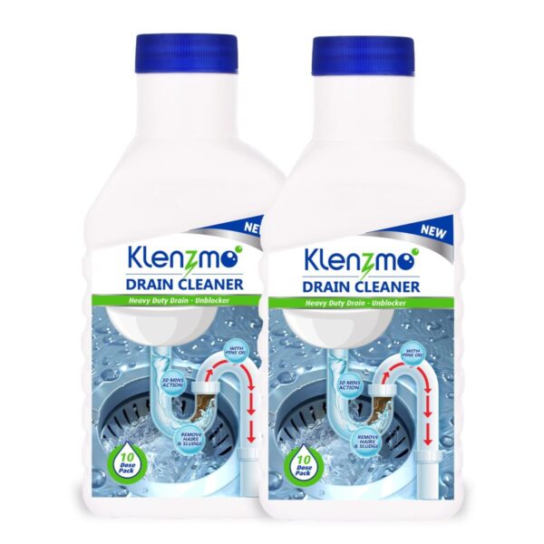 Klenzmo Drain Cleaner Liquid 400ml | Removes Blockages in Pipes, Sinks & Septic Tanks| Melts Grease & Dissolves Hair (Pack of 2)