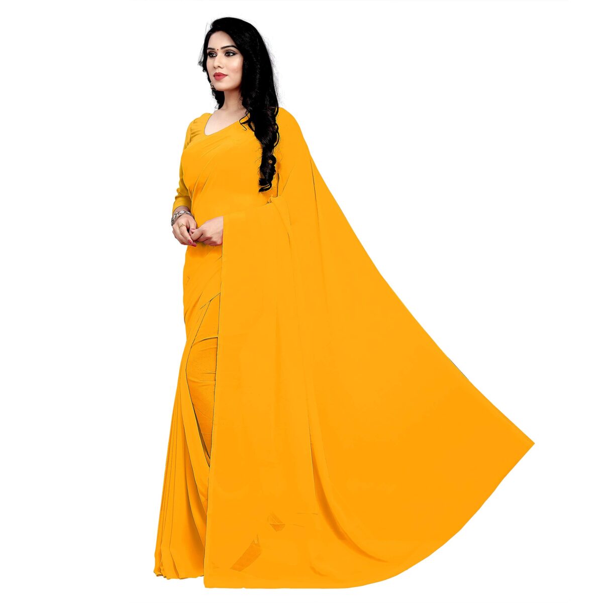 Sidhidata Women's Georgette Saree With Unstiched Blouse Piece (plain-gold-_Gold), Free Size - Image 6