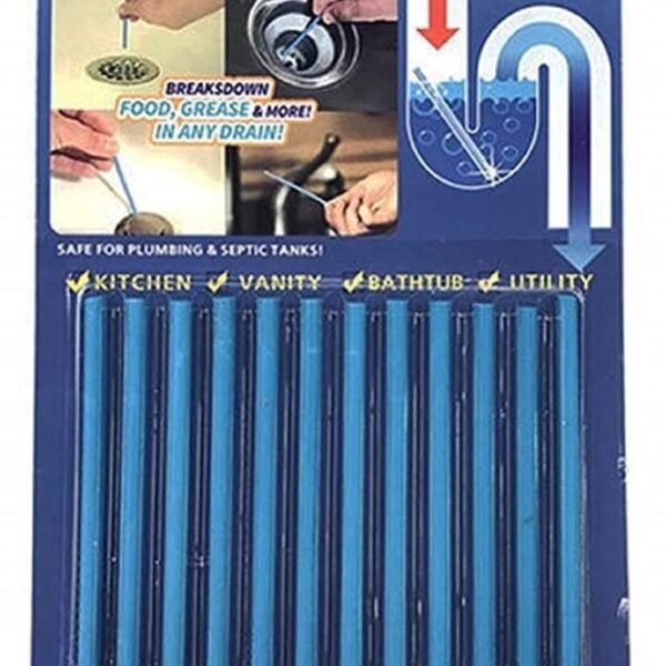 SHOPYSTAR Drain Cleaner Sticks for Kitchen Sink, Bathroom, Bathtub, Washbasin - Prevents Clogs & Blockages, Odour Remover - Blue, 12 Sticks (Pack Of 1)