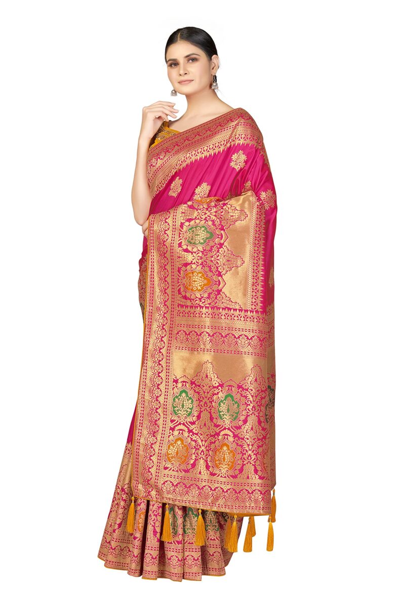 Monjolika Fashion Women's Woven Silk Saree With Blouse Piece (45560_Color_Rani Pink) - Image 7