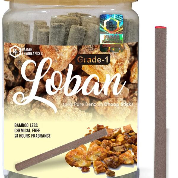 Parag Fragrances Loban Dhoop Sticks/Benzoin Dhoop Batti Grade-1 Jar (Pack of 1 x 200Gm) Long Lasting Perfume for 24 Hours Home Fragrance/Meditation/Dhoop for Pooja/Free Dhoop Holder Inside