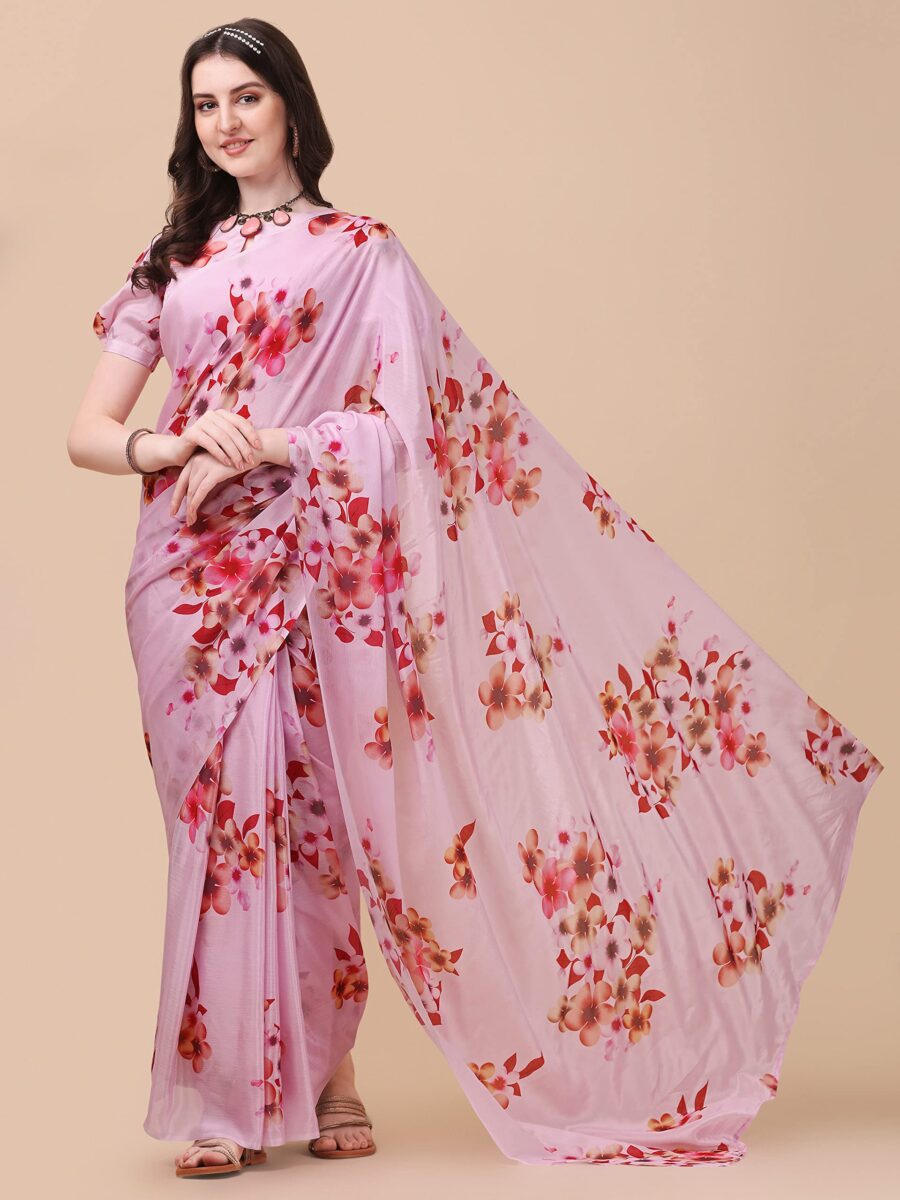 Sidhidata Women's Chifon Georgette Printed Ready To Wear Draped Saree With Unstitched Blouse Piece (Mogra Pink_Pink_Free Size) - Image 6