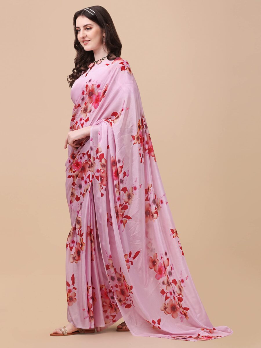 Sidhidata Women's Chifon Georgette Printed Ready To Wear Draped Saree With Unstitched Blouse Piece (Mogra Pink_Pink_Free Size) - Image 4