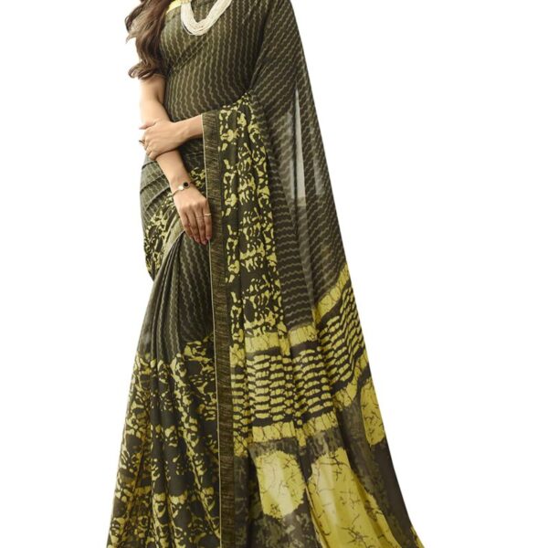 RAJESHWAR FASHION WITH RF Moss Silk Checks Printed Saree With Foil Print Lace Border & Blouse Piece(Mehindi-Green_Free Size 6.30 Mtr)