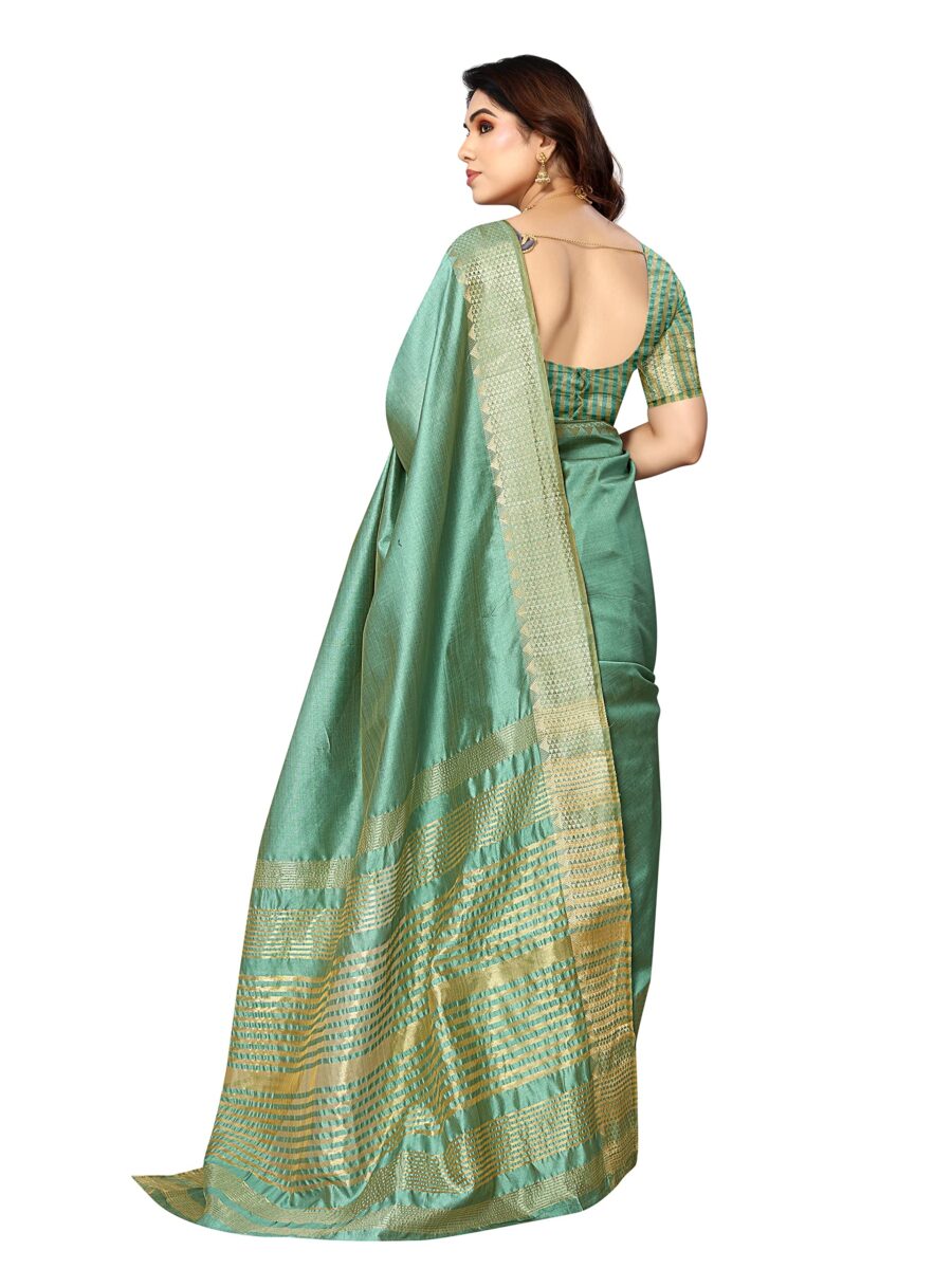 Sidhidata Women's Assam Silk Saree With Unstitched Blouse Piecee (Assam Seagreen_Seagreen_Free Size) - Image 3