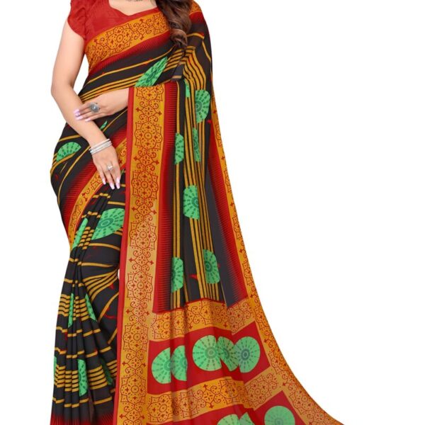 Tarshika Womens Georgette Printed Saree With Blouse Piece(SHIVANI BLACK_Free Size)