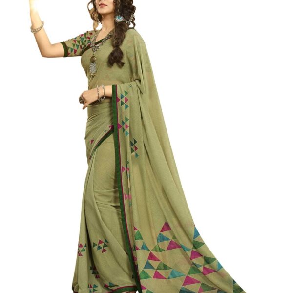 RAJESHWAR FASHION WITH RF Women's Georgette Printed Saree For Women Lace Border SareeWith Blouse(A40 MAHENDI NEW_Multicolored_Free Size 6.30 Mtr)