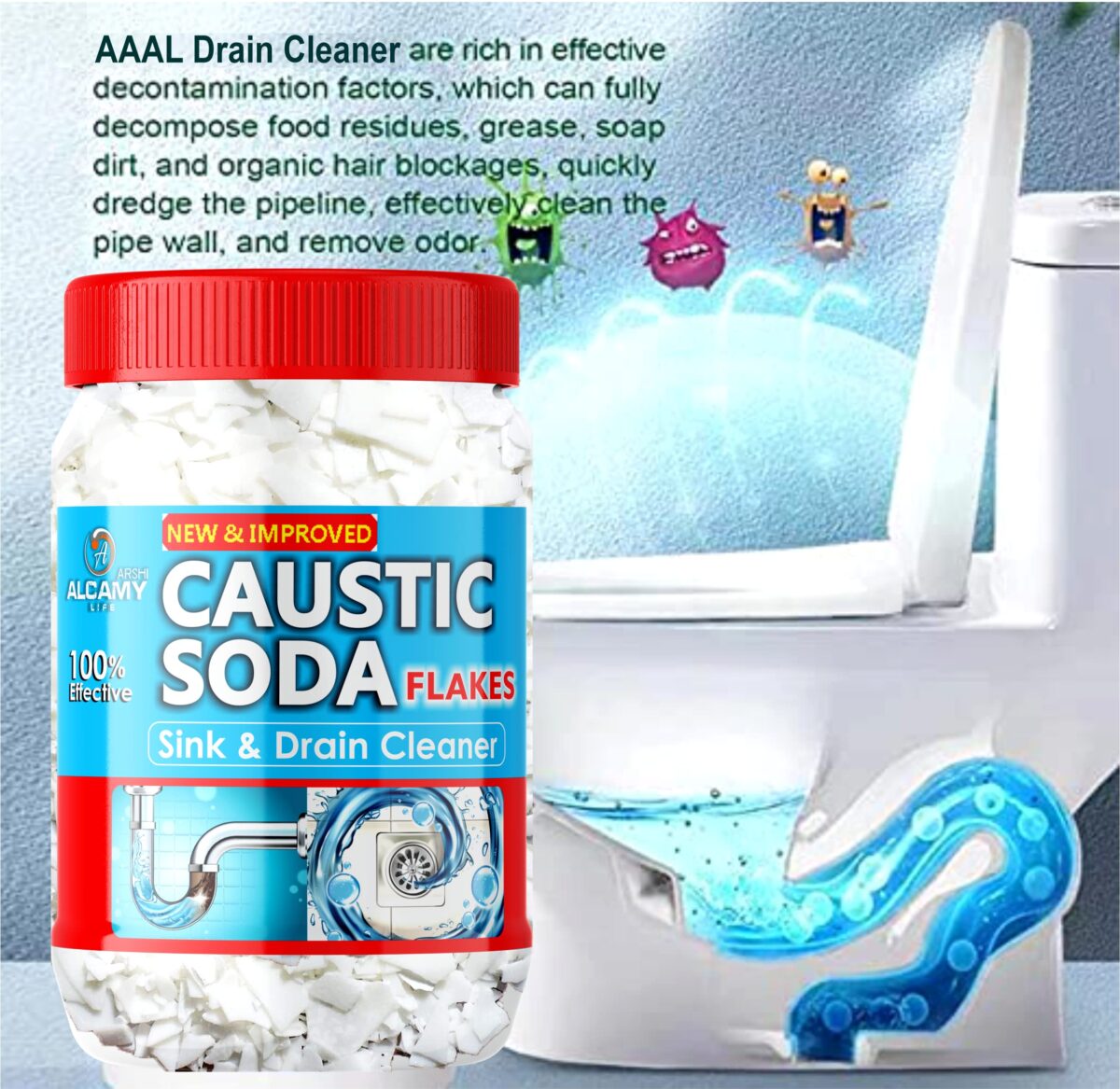 AAAL Caustic Soda Flakes 420gm | Chimney Cleaner, Pure & Powerful Drain Cleaner - Image 6