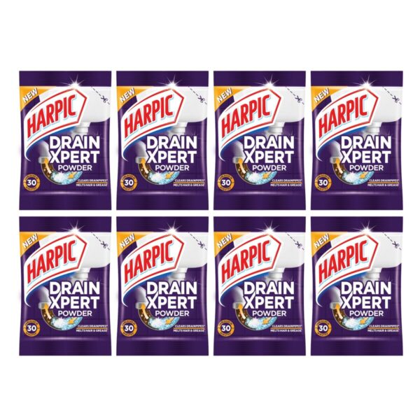 Harpic (50g x 8), DrainXpert Drain Cleaner Powder | Effective Sink Cleaner, Drain Blockage Remover, Drain Pipe Cleaner