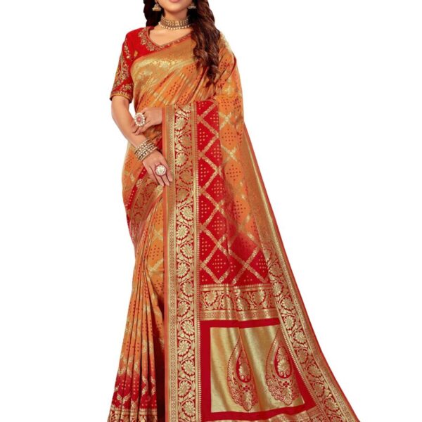 MANOHARI Women's Woven Silk Blend Saree With Un-stitched Blouse (MN868_Yellow)