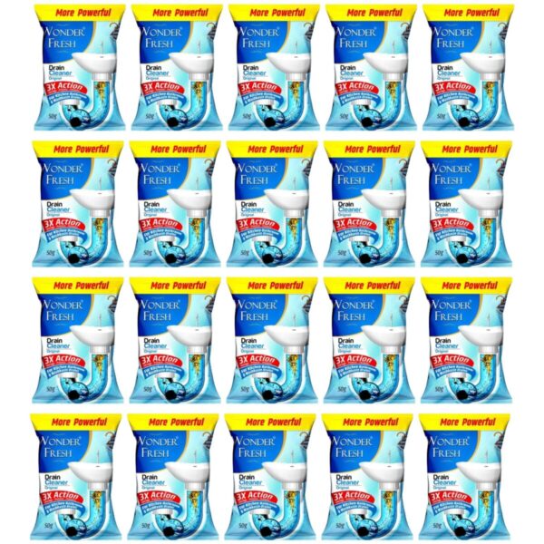 Wonder Fresh Drain Cleaner Powder | Effective Sink Cleaner | Drain Blockage Remover | Wash Basin & Toilet Cleaner | Removes Blockages in Pipes, Sinks & Septic Tanks | 50g (Pack of 20)